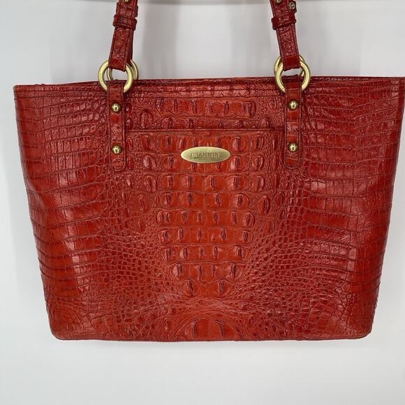 Brahmin Red Croc Embossed Shoulder Bag Purse - Picture 5 of 15